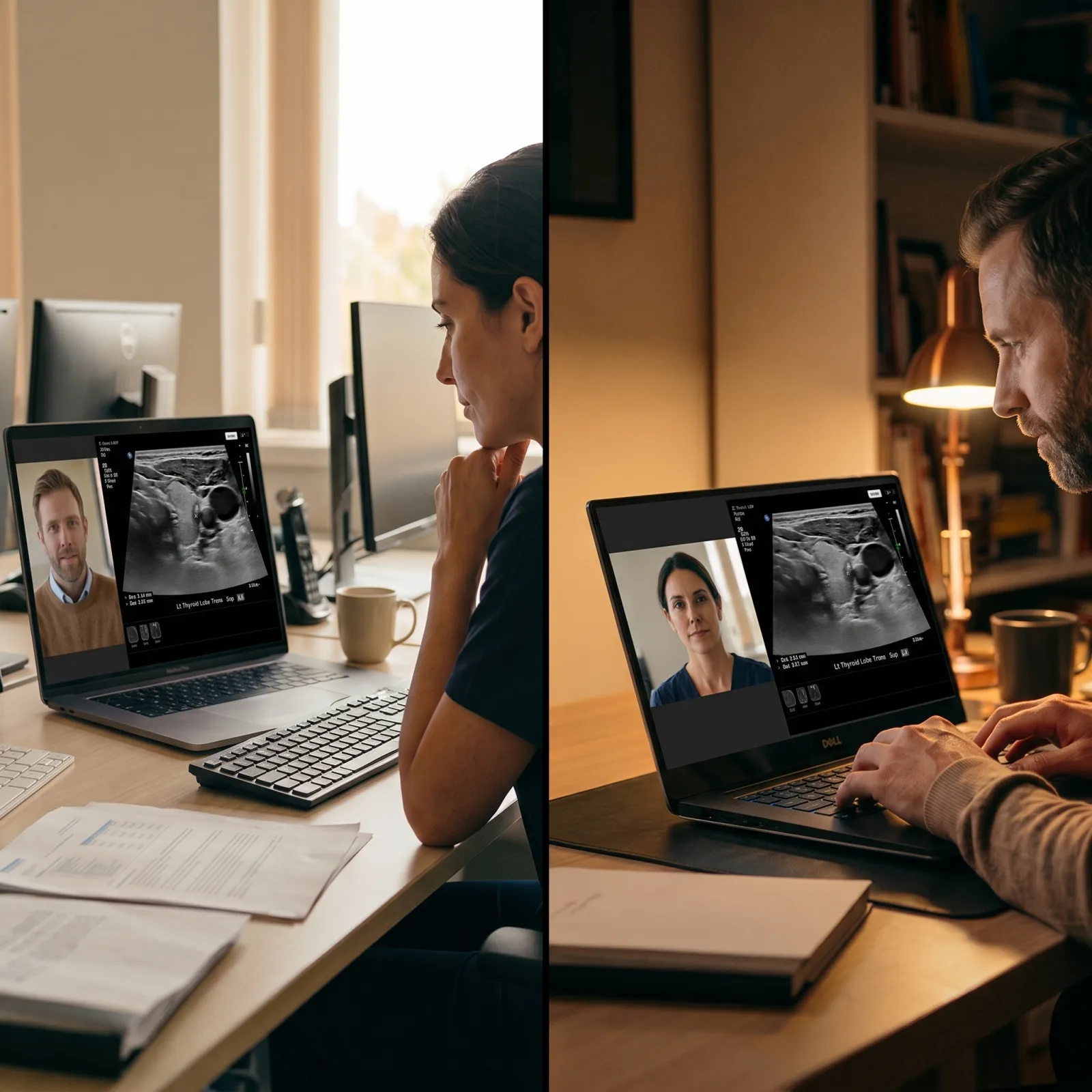 Radiologists reviewing neck ultrasound cases together