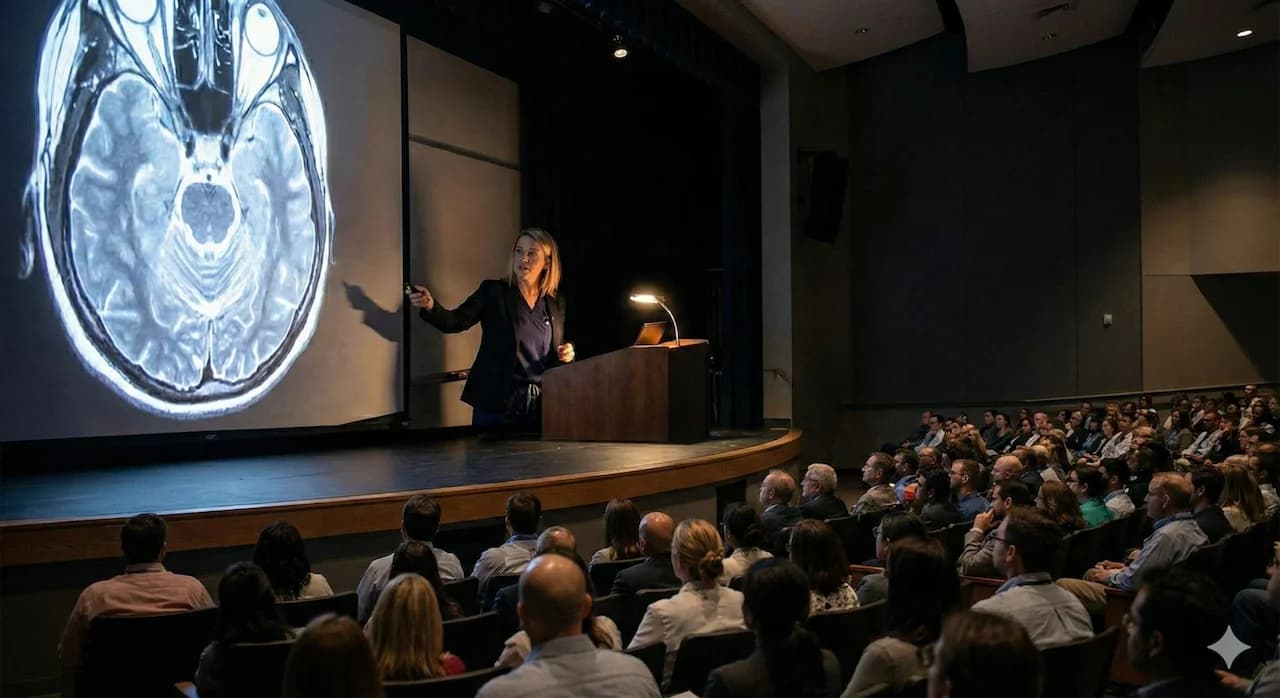 Creator presenting radiology education to an audience